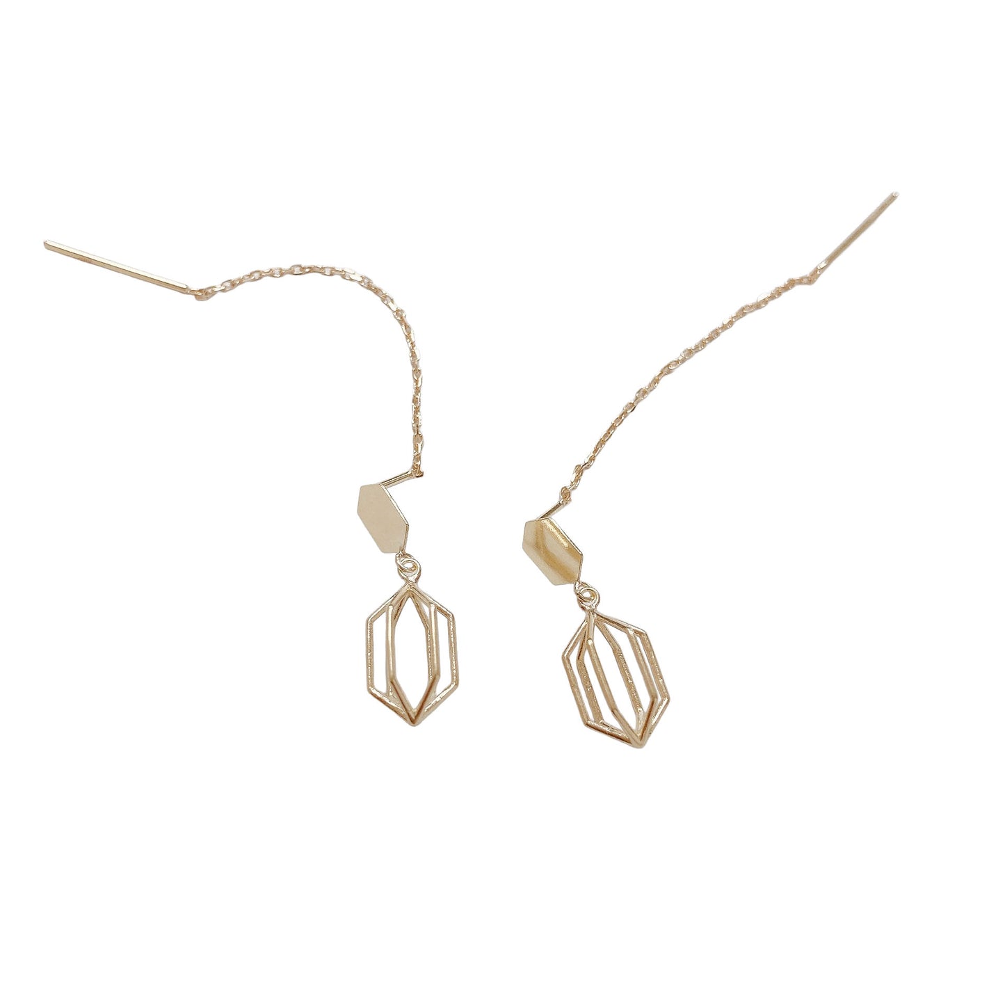 10K Yellow Gold Hana And Ruri 3D Hexagonal Wire motif pierced earrings
