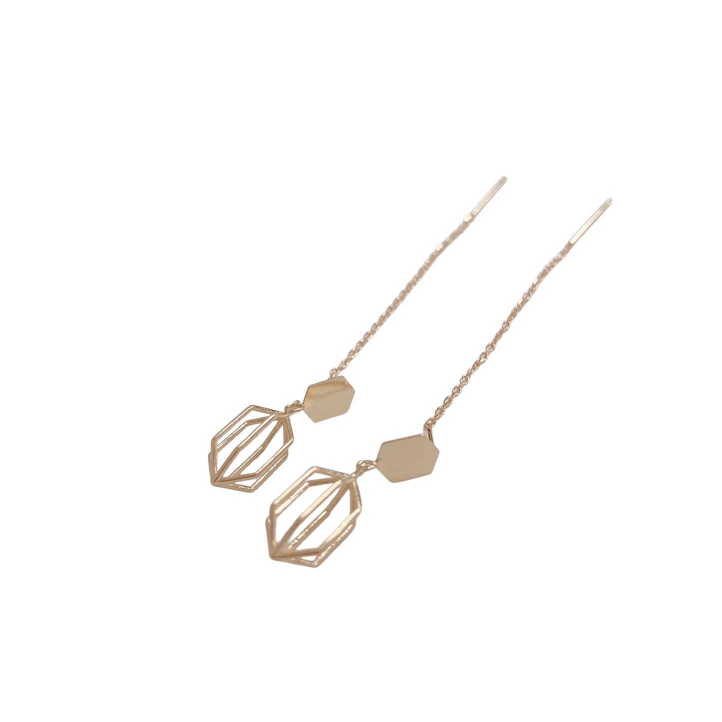 10K Yellow Gold Hana And Ruri 3D Hexagonal Wire motif pierced earrings