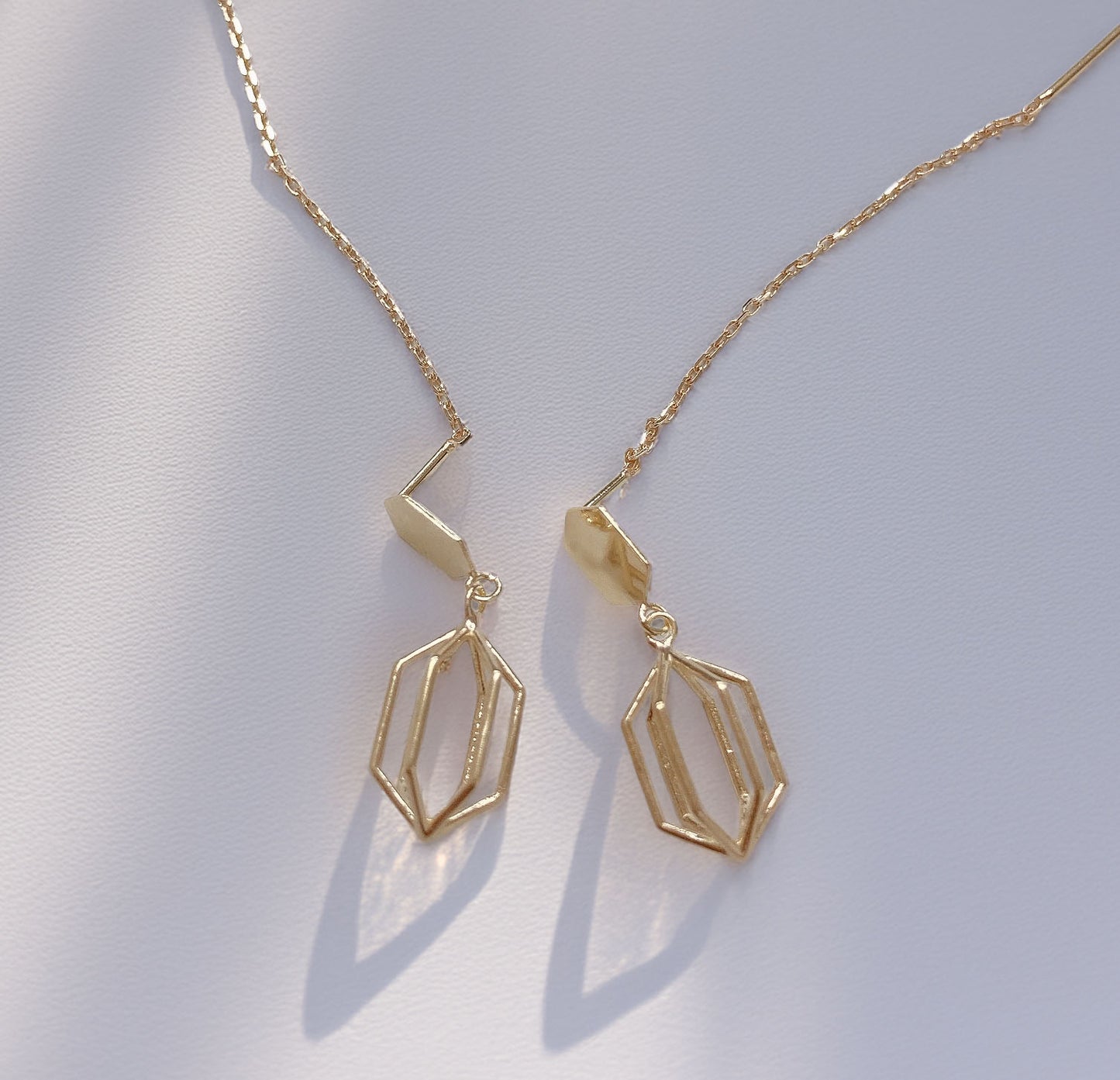 10K Yellow Gold Hana And Ruri 3D Hexagonal Wire motif pierced earrings