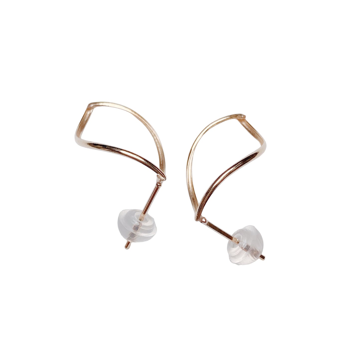 10K yellow gold curve wire leaf pierced earrings