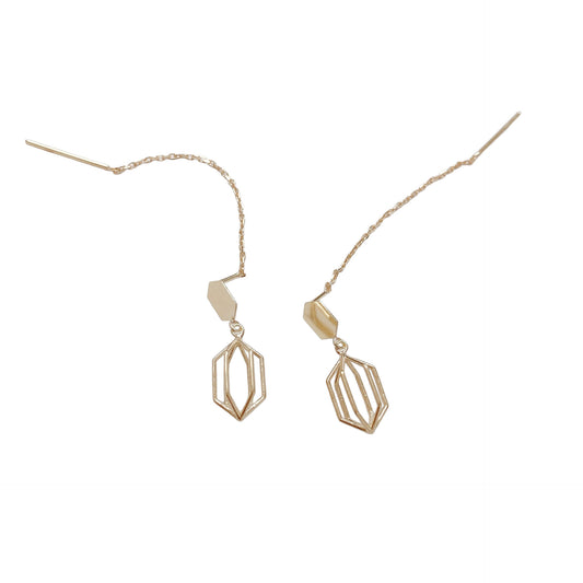 10K Yellow Gold Hana And Ruri 3D Hexagonal Wire motif pierced earrings