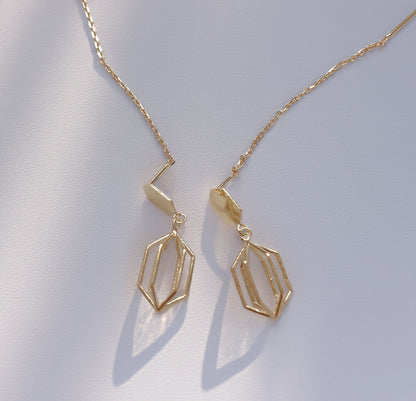 10K Yellow Gold Hana And Ruri 3D Hexagonal Wire motif pierced earrings