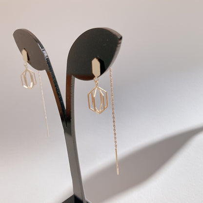 10K Yellow Gold Hana And Ruri 3D Hexagonal Wire motif pierced earrings