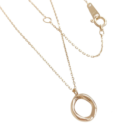 10K Yellow Gold Curved Circle pendant necklace 16 inch